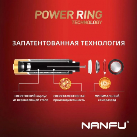 Батарейка AA Nanfu, 1.5 вольта, 2100 mAh, алкалиновая (щёлочная), цена за 1 штуку, пальчик LR06, хит