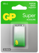 Батарейка Крона, GP Super Alkaline, 9 Вольт, алкалиновая (щёлочная), цена за 1 штуку