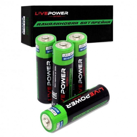 Батарейка AA Live-Power, 1.5 вольта, 1625 mAh, алкалиновая (щёлочная), цена за 1 штуку, пальчик LR06