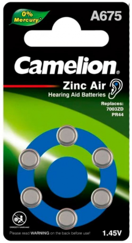 Батарейка AC675, Camelion, 1,45 Вольта, для слуховых аппаратов, воздушно цинковая, цена за 1 штуку